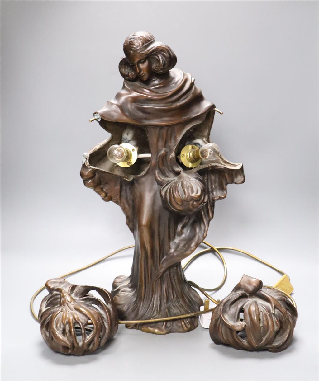 An Art Nouveau bronze figural lamp, height 48cm